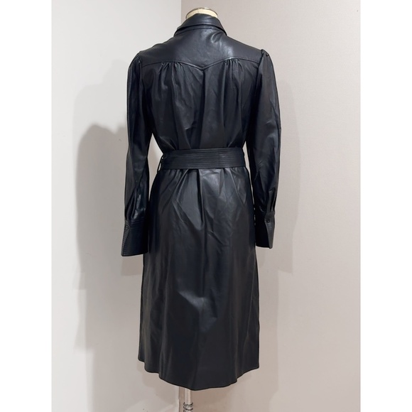 Gracia Women's Black Soft Faux Leather Trench Coat Size M - Picture 3 of 9